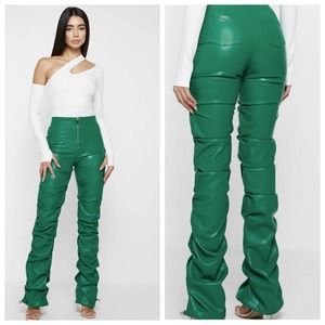 Maniere De Voir Green Faux Leather Pants